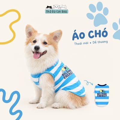 Áo Thun Cho Chó Kiki  Big Dink Energy - Trắng Sọc Xanh