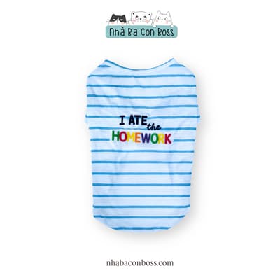Áo Thun Trắng Sọc Xanh I Ate The Homework Cho Chó