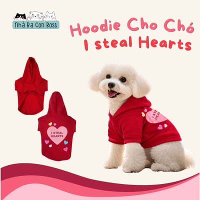 Áo Hoodie Cho Chó Kiki I Steal Hearts - Đỏ