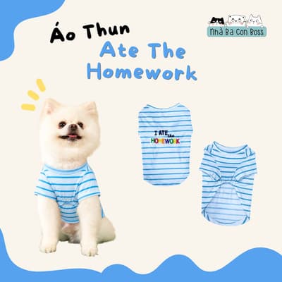 Áo Thun Cho Chó Kiki I Ate The Homework - Trắng Sọc Xanh