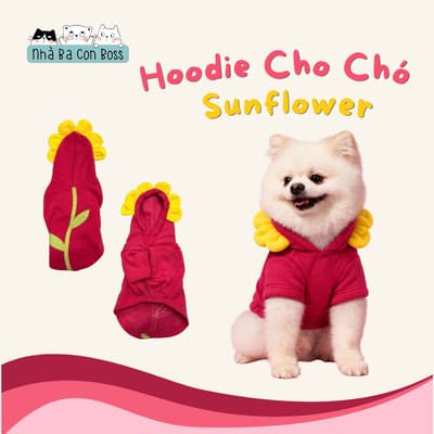 Áo Hoodie Cho Chó Kiki Hoa Hướng Dương - Đỏ