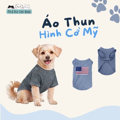 Áo Thun Cho Chó Kiki Hình Cờ Mỹ - Xám